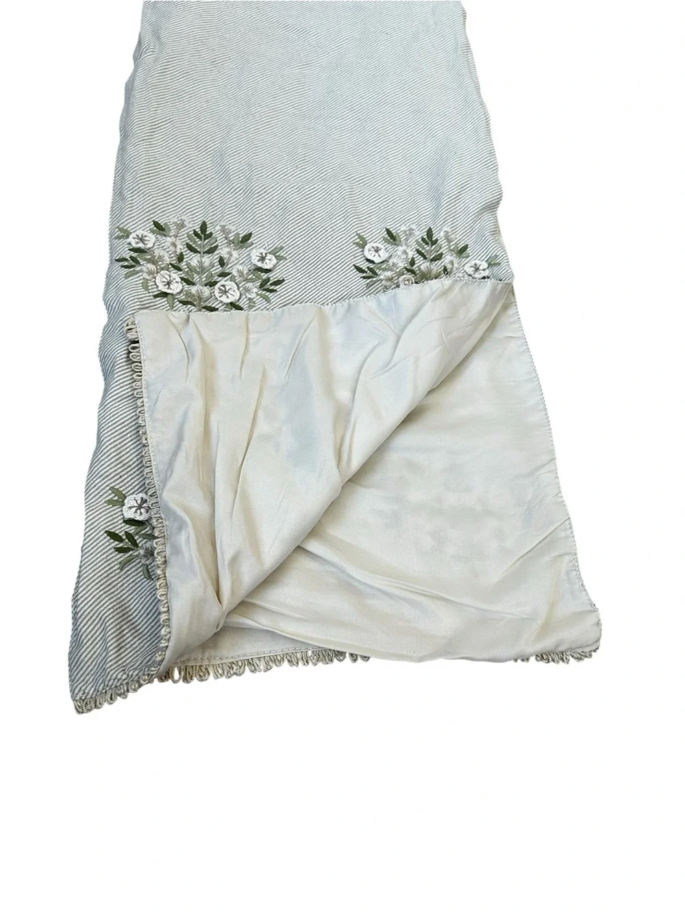 Pier 1 Imports Beige Cream Embroidered Table Runner Farmhouse Cottage Neutral